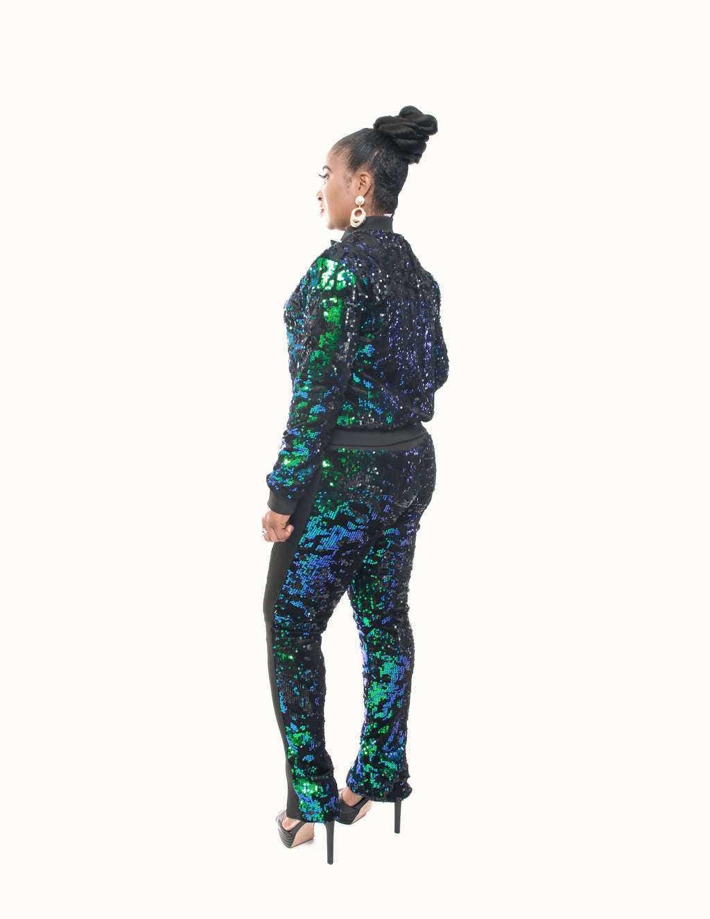 Zipper front sequine track suit