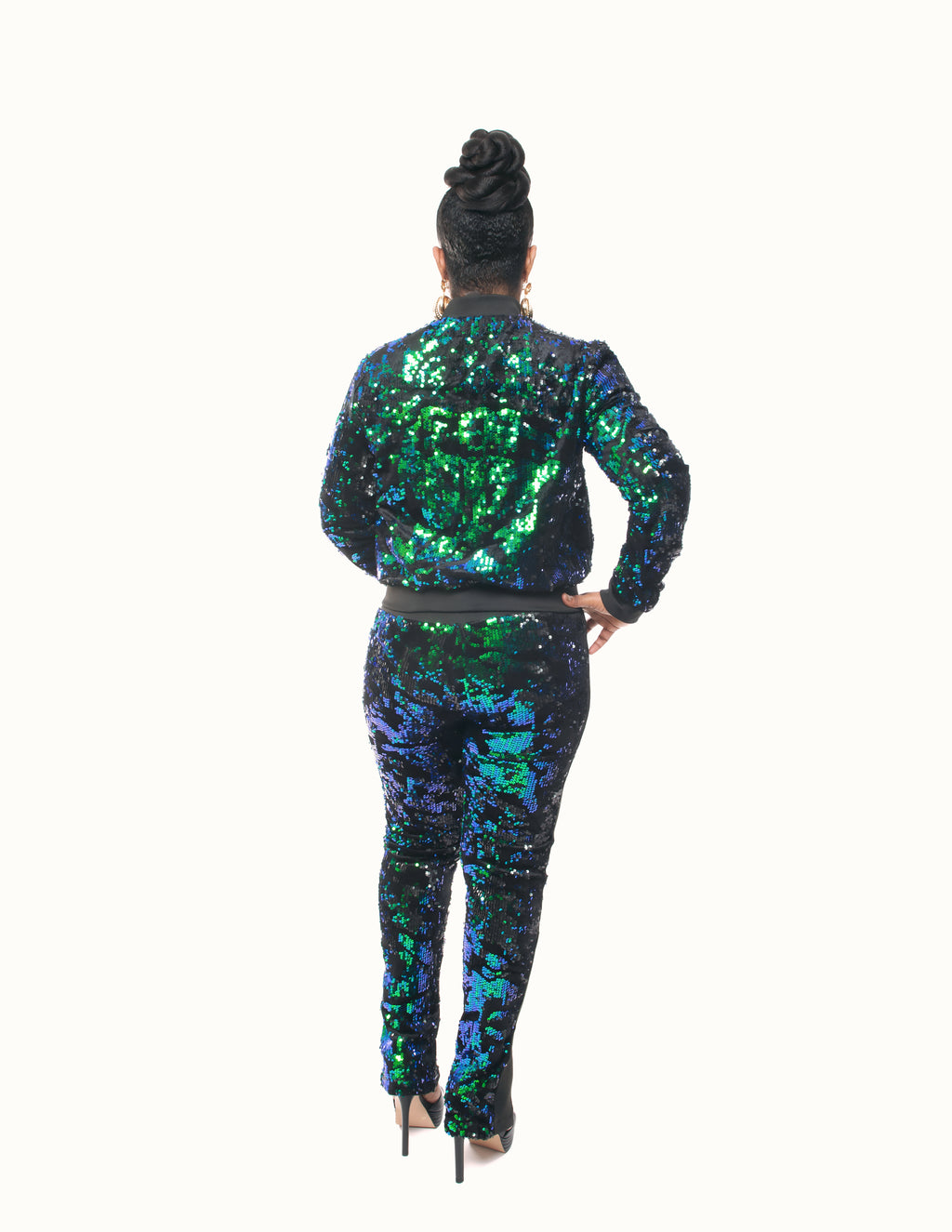 Zipper front sequine track suit